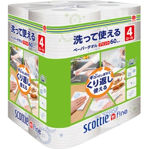 日本製紙クレシア　スコッティファイン　洗って使えるペーパータオル　プリント６０カット／ロール　１パック（４ロール）2