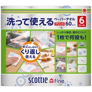 日本製紙クレシア　スコッティファイン　洗って使えるペーパータオル　プリント６０カット／ロール　１パック（６ロール）1
