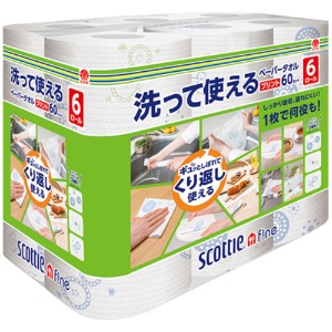 日本製紙クレシア　スコッティファイン　洗って使えるペーパータオル　プリント６０カット／ロール　１パック（６ロール）2