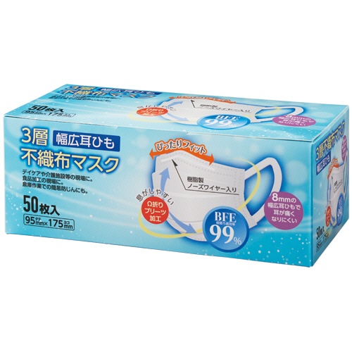 クラフトマン　３層不織布マスク　幅広耳ひもタイプ　Ｓ－０２５　１箱（５０枚）1