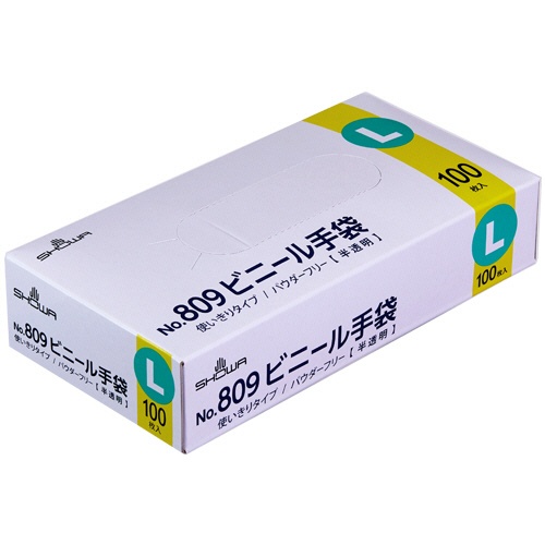 ショーワグローブ　Ｎｏ．８０９　ビニール手袋　パウダーフリー　Ｌ　半透明　ＮＯ８０９－Ｌ　１箱（１００枚）1