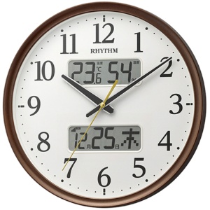 リズム　電波掛時計　フィットウェーブリブＡ０３　温度湿度カレンダー表示付　茶メタリック　８ＦＹＡ０３ＳＲ０６　１台1