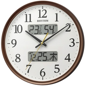 リズム　電波掛時計　フィットウェーブリブＡ０３　温度湿度カレンダー表示付　茶メタリック　８ＦＹＡ０３ＳＲ０６　１台