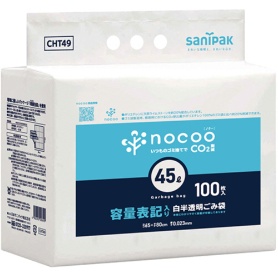 日本サニパック　ｎｏｃｏｏ　容量表記ごみ袋　環優包装　白半透明　４５Ｌ　０．０２３ｍｍ　ＣＨＴ４９　１パック（１００枚）