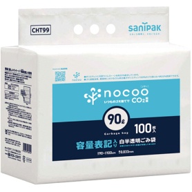 日本サニパック　ｎｏｃｏｏ　容量表記ごみ袋　環優包装　白半透明　９０Ｌ　０．０３３ｍｍ　ＣＨＴ９９　１パック（１００枚）