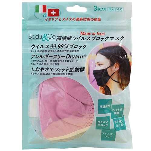 メテックス　Ｂｏｄｙ＆Ｃｏウイルスブロックマスク　グレー　ＢＯＣＭＫ－ＧＹ３　１パック（３枚）2