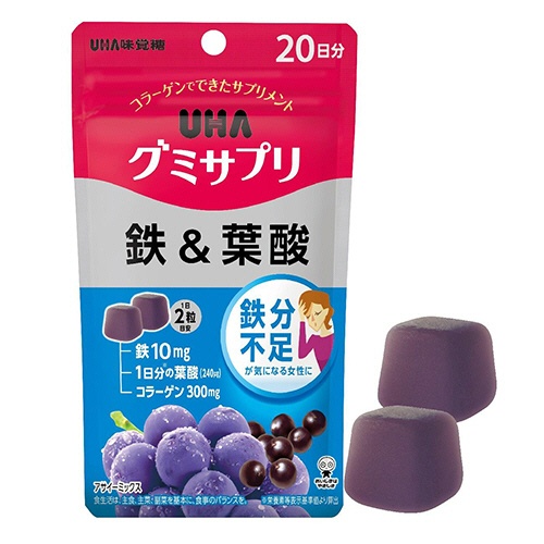 ＵＨＡ味覚糖　グミサプリ　鉄＆葉酸　２０日分　１パック（４０粒）2
