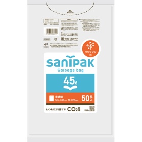 日本サニパック　サニパックポリ袋　ｎｏｃｏｏ　ｉｎ　しっかりタイプ　半透明　４５Ｌ　０．０２０ｍｍ　増量　ＣＵＨ６１　１パック（５０枚）