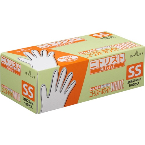 ショーワグローブ　Ｎｏ．８８４　ニトリスト・ホワイト　パウダーフリー　ＳＳ　ホワイト　＃８８４－ＳＳ　１箱（１００枚）1