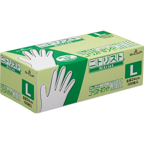 ショーワグローブ　Ｎｏ．８８４　ニトリスト・ホワイト　パウダーフリー　Ｌ　ホワイト　＃８８４－Ｌ　１箱（１００枚）1