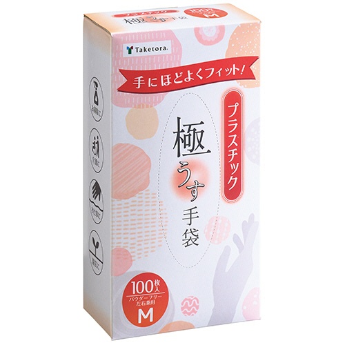 竹虎　タケトラ　プラスチック手袋１００　パウダーフリー　Ｍ　１箱（１００枚）1