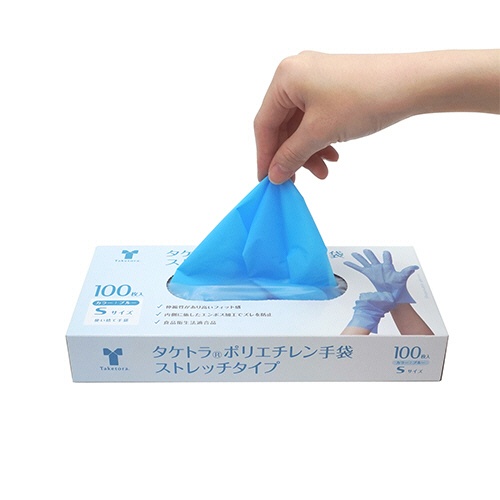 竹虎　タケトラ　ポリエチレン手袋　ストレッチタイプ　パウダーフリー　ブルー　Ｌ　１箱（１００枚）3