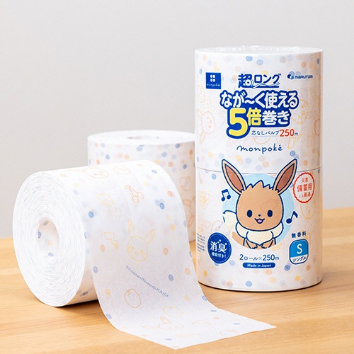 丸富製紙　トイレットペーパー　モンポケ　５倍巻き　パルプ　シングル　芯なし　２５０ｍ　１パック（２ロール）2