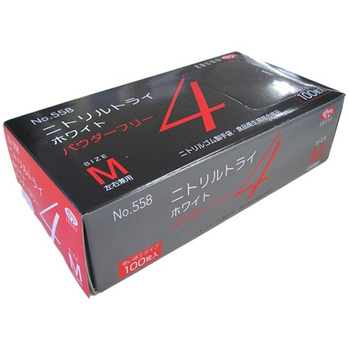 エブノ　ニトリルトライ４　ホワイト　パウダーフリー　Ｍ　Ｎｏ－５５８　１箱（１００枚）1