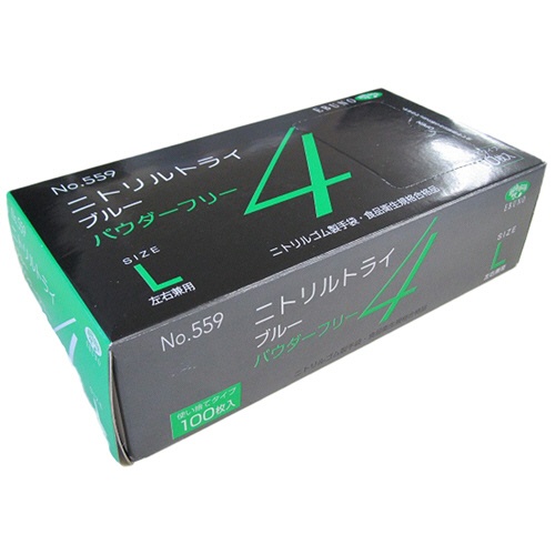 エブノ　ニトリルトライ４　ブルー　パウダーフリー　Ｌ　Ｎｏ－５５９　１箱（１００枚）1