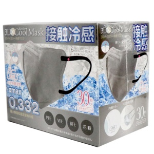 ヒロ・コーポレーション　３Ｄバイカラー冷感不織布マスク　ふつうサイズ　グレー×ブラック　１箱（３０枚）1