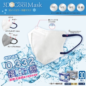 ヒロ・コーポレーション　３Ｄバイカラー冷感不織布マスク　ふつうサイズ　グレー×ブラック　１箱（３０枚）2