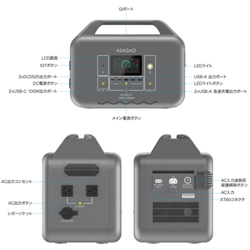 アサガオ　リン酸鉄ポータブル電源　ＡＳ１０００－ＪＰ　１台10