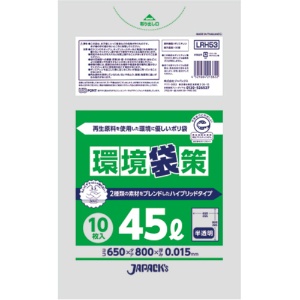 ジャパックス　環境袋策　再生原料ポリ袋　半透明　４５Ｌ　ＬＲＨ５３　１パック（１０枚）1