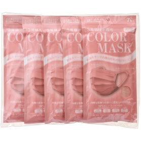 エクスプラス　不織布カラーマスク　ピンク　１セット（３５枚：７枚×５パック）