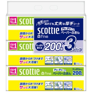 日本製紙クレシア　スコッティ　ファイン　ペーパーふきん　サッとサッと　４００枚（２００組）／個　１パック（３個）2