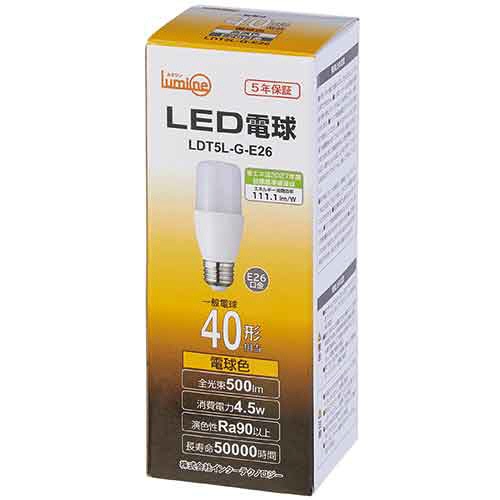 インターテクノロジー　ＬＥＤ電球　Ｔ形　Ｅ２６口金　４．５Ｗ　３０００Ｋ　電球色　ＬＤＴ５Ｌ－Ｇ－Ｅ２６　１個2