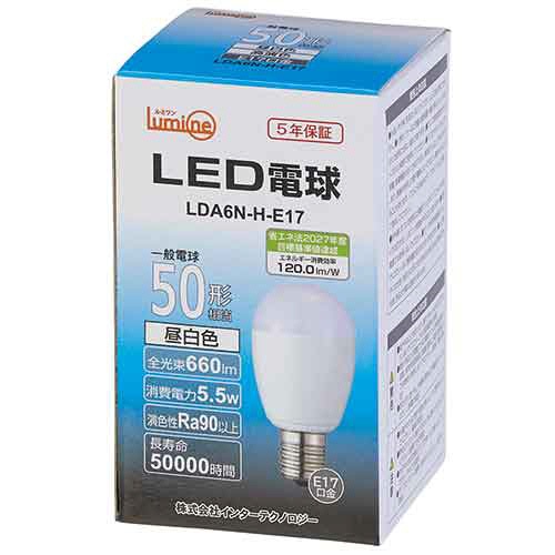 インターテクノロジー　ＬＥＤ電球　ミニクリプトン形　Ｅ１７口金　５．５Ｗ　５０００Ｋ　昼白色　ＬＤＡ６Ｎ－Ｈ－Ｅ１７　１個2