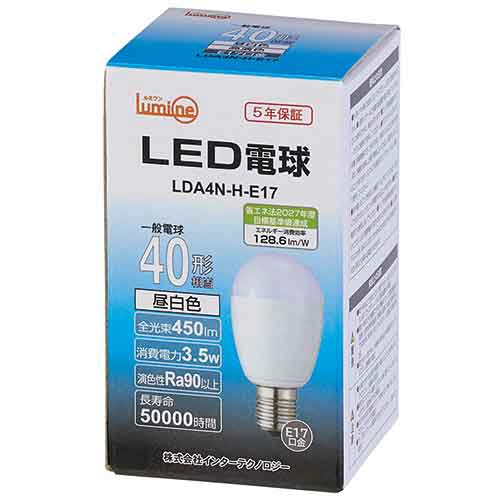 インターテクノロジー　ＬＥＤ電球　ミニクリプトン形　Ｅ１７口金　３．５Ｗ　５０００Ｋ　昼白色　ＬＤＡ４Ｎ－Ｈ－Ｅ１７　１個2