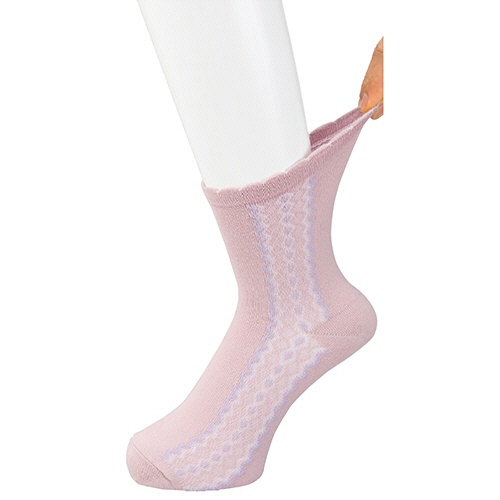 ケアファッション　名前の書けるサイドレース柄シルク入ソックス　ピンク　２２－２４ｃｍ　８９６１２－０１　１足1