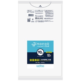 日本サニパック　ｎｏｃｏｏ　容量表記ごみ袋　白半透明　９０Ｌ　厚口０．０４０ｍｍ　ＣＨＴ９７　１パック（１０枚）