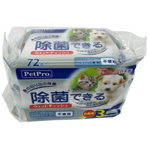 ペットプロジャパン　ＰｅｔＰｒｏ　除菌できるウェットティッシュ　１パック（２１６枚：７２枚×３個）2