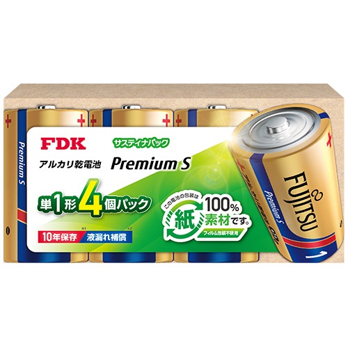 ＦＤＫ　富士通　アルカリ乾電池　プレミアムＳ　サスティナパック　単１形　ＬＲ２０ＰＳ（４ＳＰ）　１パック（４本）1