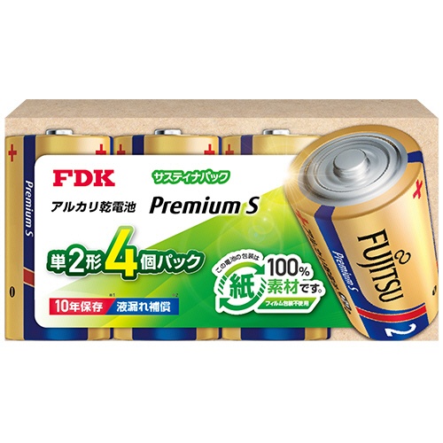 ＦＤＫ　富士通　アルカリ乾電池　プレミアムＳ　サスティナパック　単２形　ＬＲ１４ＰＳ（４ＳＰ）　１パック（４本）1