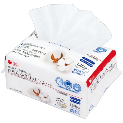 オオサキメディカル　プラスハート　水に濡れても破れにくい　からだふきコットンシート　１パック（１２０枚）2