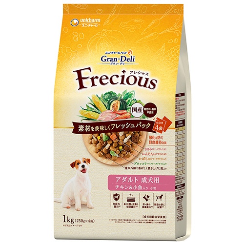 ユニ・チャーム　グラン・デリ　Ｆｒｅｃｉｏｕｓ　アダルト成犬用　チキン＆小魚入り　１ｋｇ（２５０ｇ×４袋）　１パック1