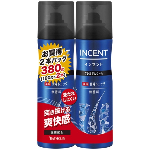 バスクリン　インセント　薬用育毛トニック　無香料　プレミアムクール　１９０ｇ　ペアパック　１パック1