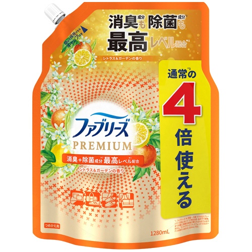 Ｐ＆Ｇ　ファブリーズＷ除菌＋消臭　プレミアム　シトラス＆ガーデンの香り　つめかえ用４回分　超ＢＩＧ特大　１２８０ｍＬ　１個1
