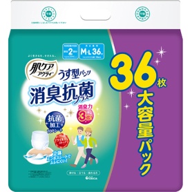 日本製紙クレシア　肌ケア　アクティ　うす型パンツ　消臭抗菌プラス　Ｍ－Ｌ　１パック（３６枚）