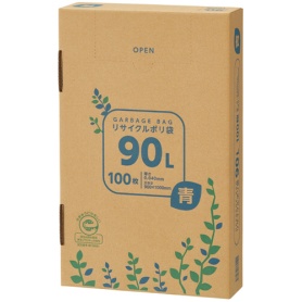 ＴＡＮＯＳＥＥ　リサイクルポリ袋　青　９０Ｌ　ＢＯＸタイプ　１箱（１００枚）