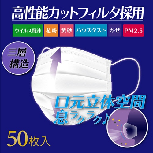 ｉｉもの本舗　三層構造　口元空間ドーム型マスク　やや小さめ　１箱（５０枚）6