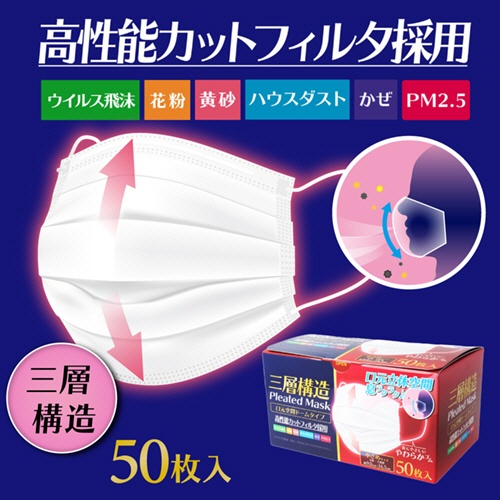 ｉｉもの本舗　三層構造　口元空間ドーム型マスク　小さめ　１箱（５０枚）6