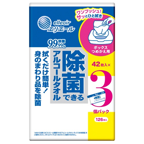 大王製紙　エリエール　除菌できるアルコールタオル　ボックスつめかえ用　１パック（１２６枚：４２枚×３個）1
