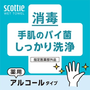 日本製紙クレシア　スコッティ　ウェットタオル　消毒アルコールタイプ　１パック（１２０枚：４０枚×３個）3