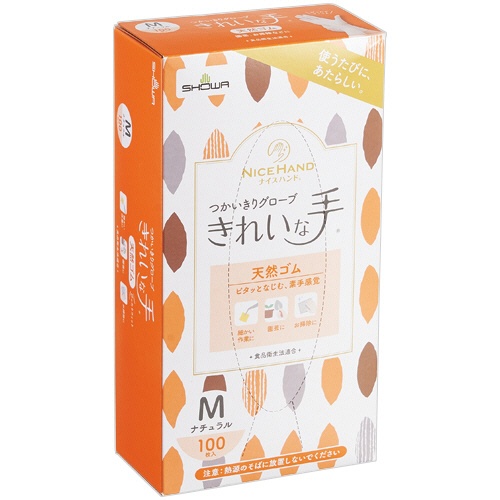 ショーワグローブ　ナイスハンド　きれいな手　つかいきりグローブ　天然ゴム　パウダーフリー　Ｍ　ナチュラル　ＮＨＫＴＴＧＮＲ－Ｍ１００Ｐ　１箱（１００枚）1