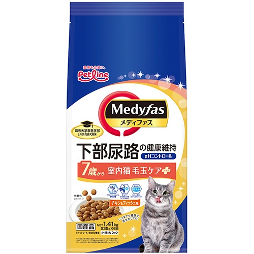 ペットライン　メディファス　室内猫　毛玉ケアプラス　７歳から　チキン＆フィッシュ味　１．４１ｋｇ（２３５ｇ×６袋）　１パック1