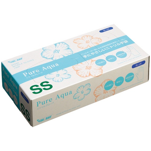 川西工業　ニトリルグローブ　ピュアアクア　粉なし　ＳＳ　ブルー　＃２０６８　１箱（１００枚）1