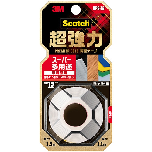 ３Ｍ　スコッチ　超強力両面テープ　プレミアゴールド　（スーパー多用途）　１２ｍｍ×１．５ｍ　ＫＰＳ－１２　１巻1
