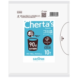 日本サニパック　チェルタスゴミ袋　ｎｏｃｏｏ　ｉｎ　白半透明　９０Ｌ　０．０４５ｍｍ　ＣＨ９４　１パック（１０枚）1
