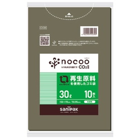 日本サニパック　ｎｏｃｏｏ　再生原料を使用したゴミ袋　グレー半透明　３０Ｌ　０．０１５ｍｍ　ＣＶ３９　１パック（１０枚）