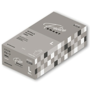 川西工業　ニトリルグローブ　フェリーチェ　スマート　粉なし　ホワイト　Ｌ　＃２０６７Ｗ－Ｌ　１箱（１００枚）1